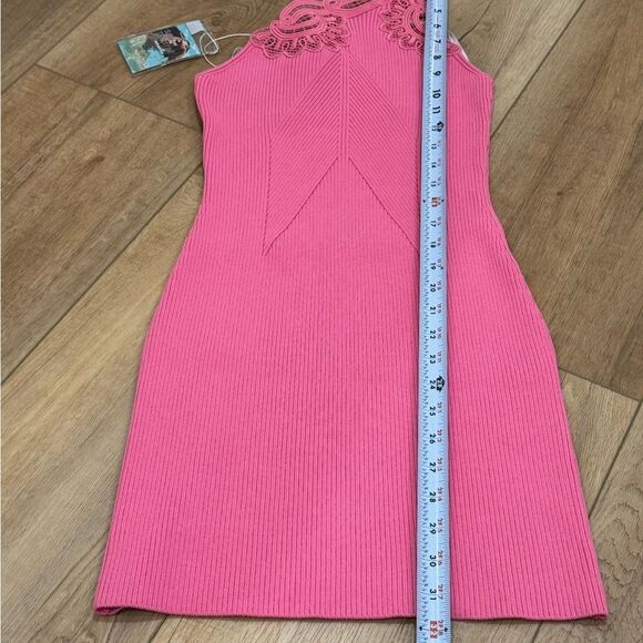 Self Portrait One Shoulder‎ Ribbed Knit Dress Pink Size Medium - Picture 7 of 15